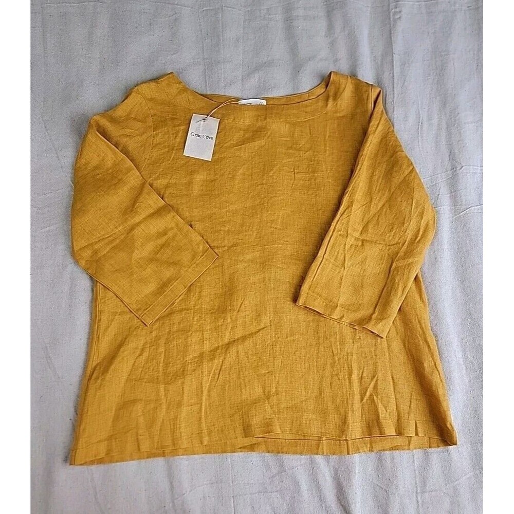 Crop-Cove Women's Mustard Linen Boatneck Top